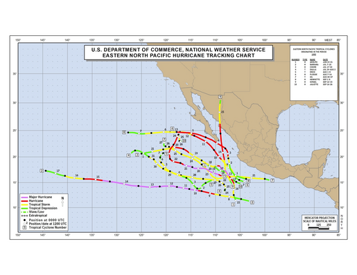 1995 Eastern North Pacific Hurricane Season Track Map