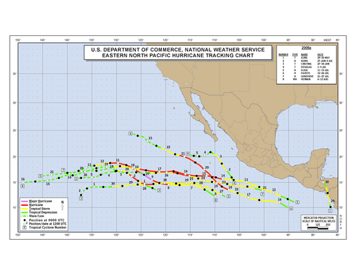 2008 Eastern North Pacific Hurricane Season Track Map