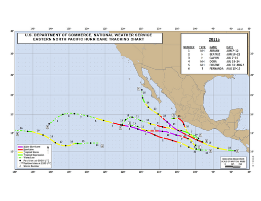 2011 Eastern North Pacific Hurricane Season Track Map Part a