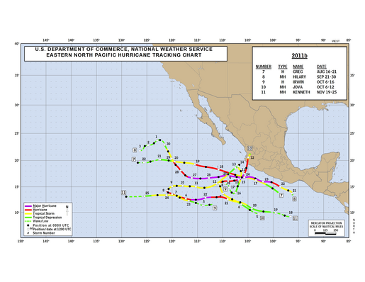 2011 Eastern North Pacific Hurricane Season Track Map Part b