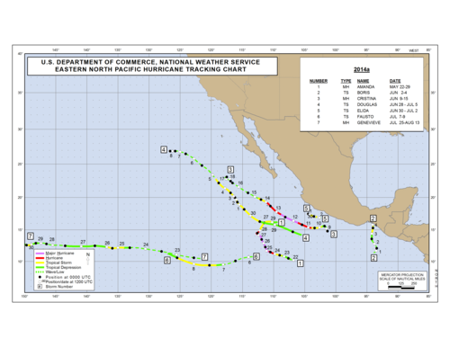 2014 Eastern North Pacific Hurricane Season Track Map Part a