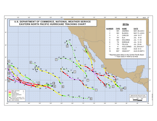 2015 Eastern North Pacific Hurricane Season Track Map Part a