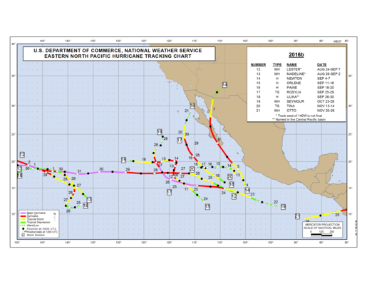 2016 Eastern North Pacific Hurricane Season Track Map Part b