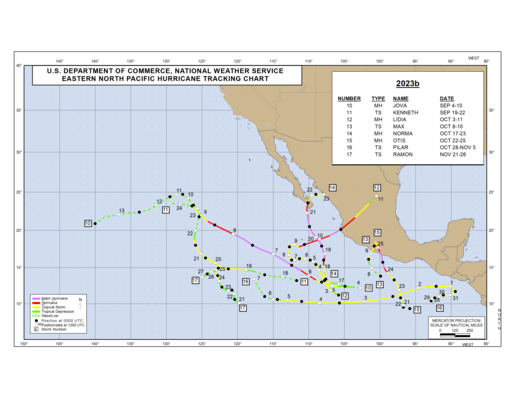 2023 Eastern North Pacific Hurricane Season Track Map Part b
